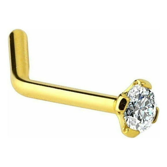 Luxe Modz 14K Solid Gold with Diamond L Bend Shaped Nose Ring Body Jewelry 20 Gauge
