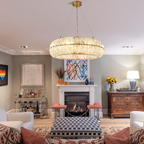 GMizon 24 Inch Luxury Modern Pumpkin Chandelier, 8 Lights Crystal Chandelier for Living Room, Bedroom Dining Room Lighting Fixture (Gold)