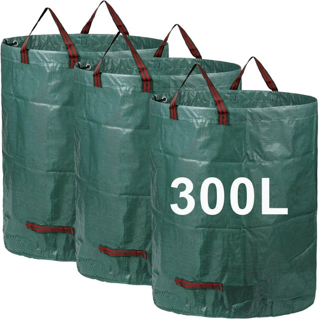 Bolsas de Jardín 3x300L, Bolsas para Desechos de Jardín Resistentes, Bolsas Grandes Impermeables y Resistentes con Asas, Plegables y Reutilizables