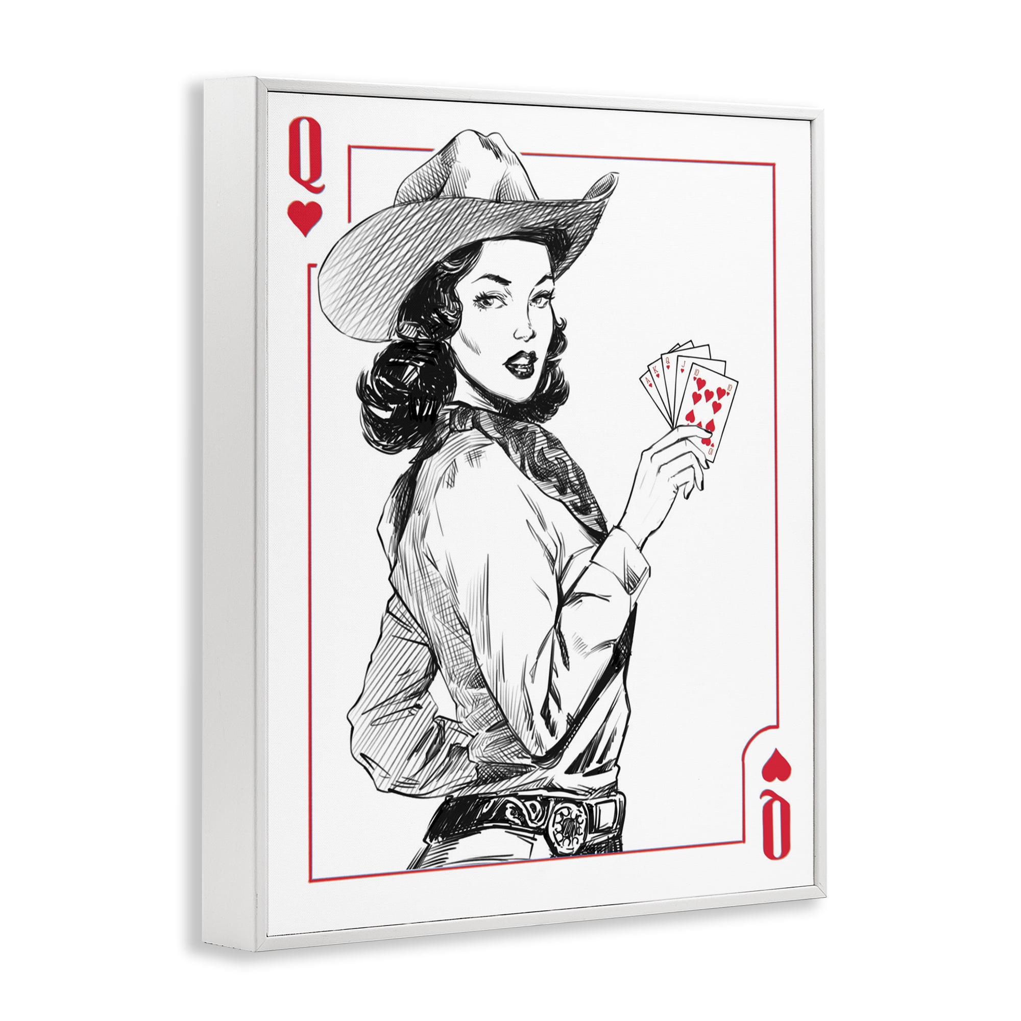 Stupell Industries Cowgirl Queen of Hearts White Framed Giclee Art, design by Ziwei Li