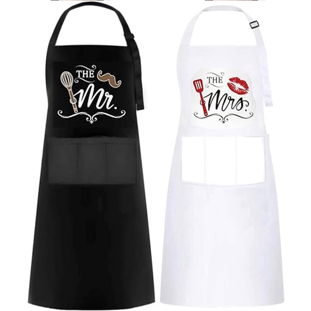 Couple's Matching Kitchen Garden Barbecue Apron with Printed Design for Cooking and Grilling Activities 2PCS