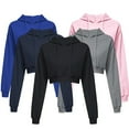 thumbnail image 2 of Pull Sportif à Manches Longues Décontracté Nombril Ouvert Sweat à Capuche Solide Pull Court, 2 of 5