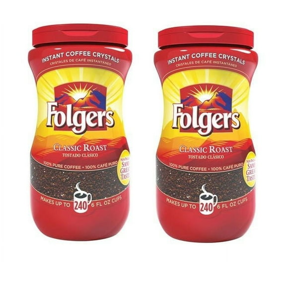 Folgers Instant Coffee, Classic Roast, 2 Pack (16 Oz. Each)