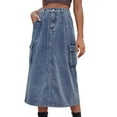 thumbnail image 1 of B91xZ Jupes Midi pour Femmes Jupe Crayon Longue en Coton Stretch Modeste, Bleu TG, 1 of 5