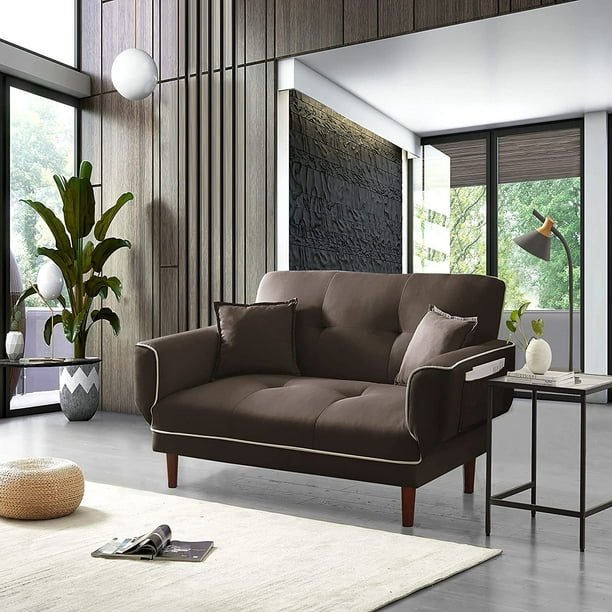 Futon Sofa Bed, Relax Lounge Sofa Bed Sleeper with 2 Pillows, Modern