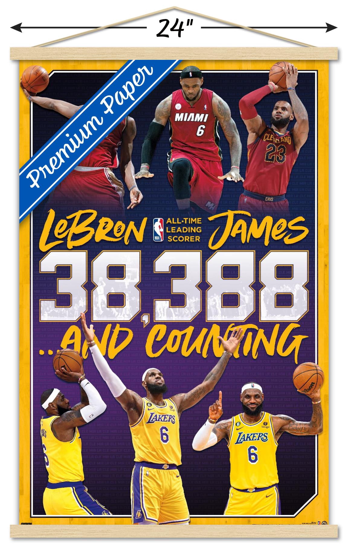 NBA League - LeBron James All-Time Scoring Leader Wall Poster with Magnetic Frame, 22.375" x 34"