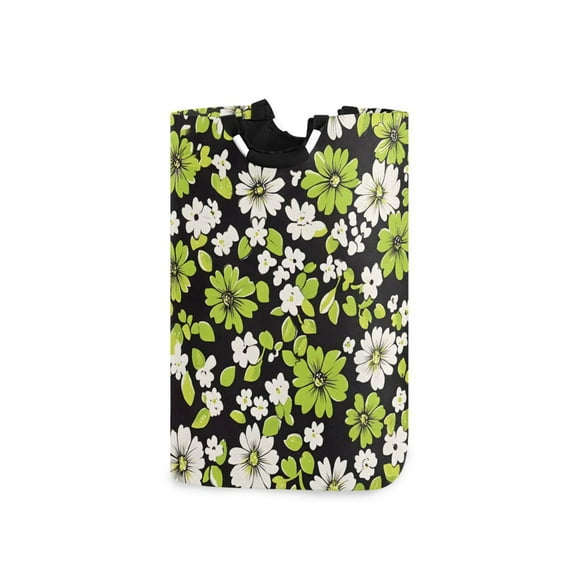 Yayeee Freestanding Laundry Hamper with Handle Collapsible Large Storage Basket for Clothes, Green Flower Pattern
