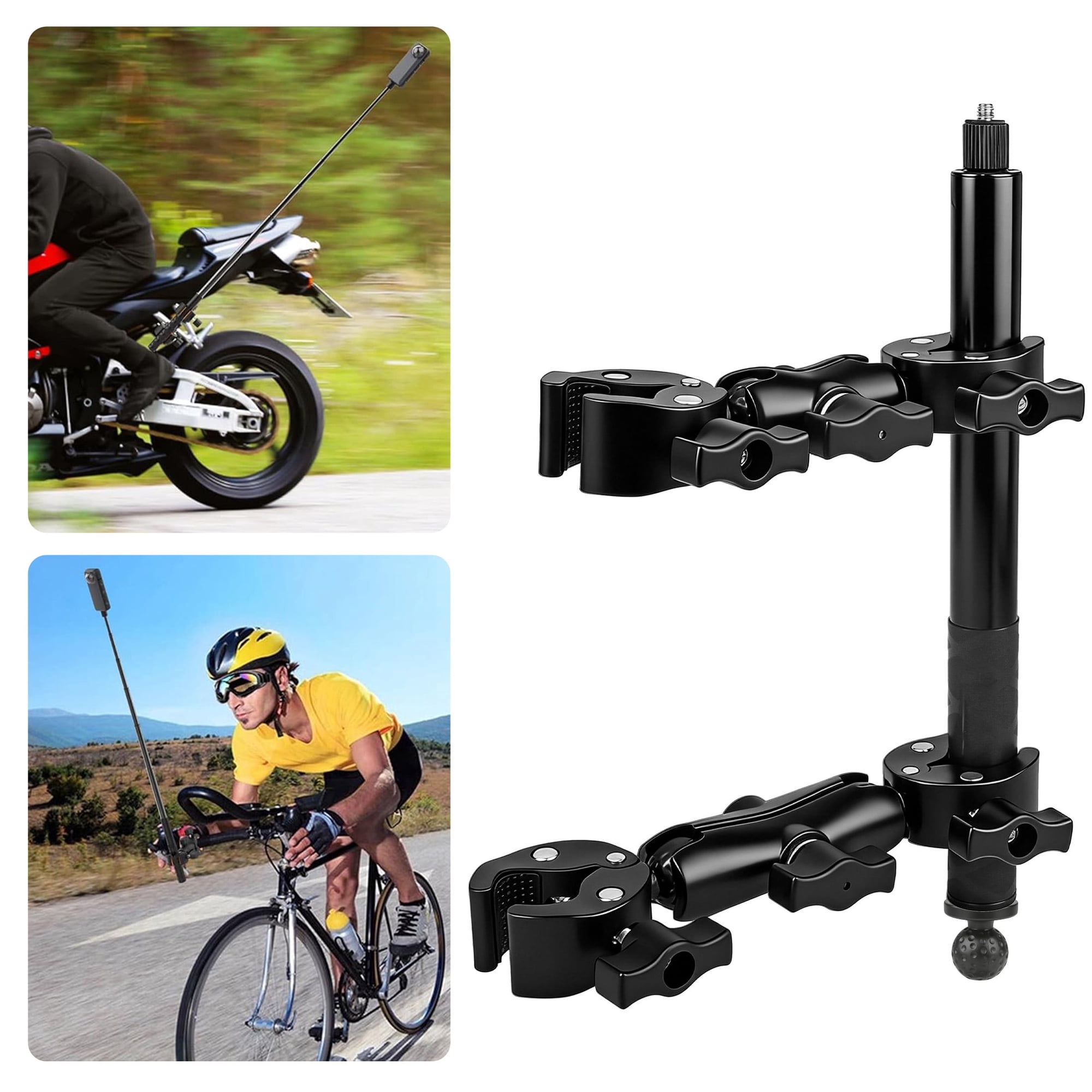 EEEkit Action Camera Handlebar Mount Compatible with Insta360, Bike and Motorcycle Clamp Bracket with 47.2" Invisible Selfie Stick for Vlogging and Travel Recording