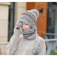 thumbnail image 4 of Conjunto de gorro y bufanda de punto para mujer, gorro de invierno cálido y grueso con pompón de ganchillo y dobladillo para exteriores., 4 of 4