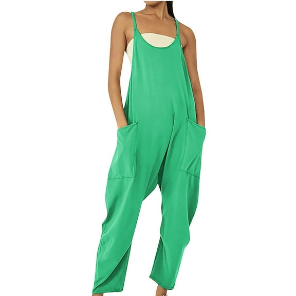 XWSHYW Rompers for Women Leisure Loose Fit Comfort Waist Long Rompers Fashion Sleeveless Solid Color Romper