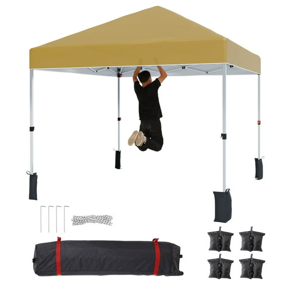 Quick Pop Up Canopy Tent 10x10 FT – Patented Center Lock, Effortless One-Person Setup, Adjustable Straight Legs, Portable Outdoor Shade with Wheeled Bag, 4 Sandbags, 8 Stakes & 4 Ropes