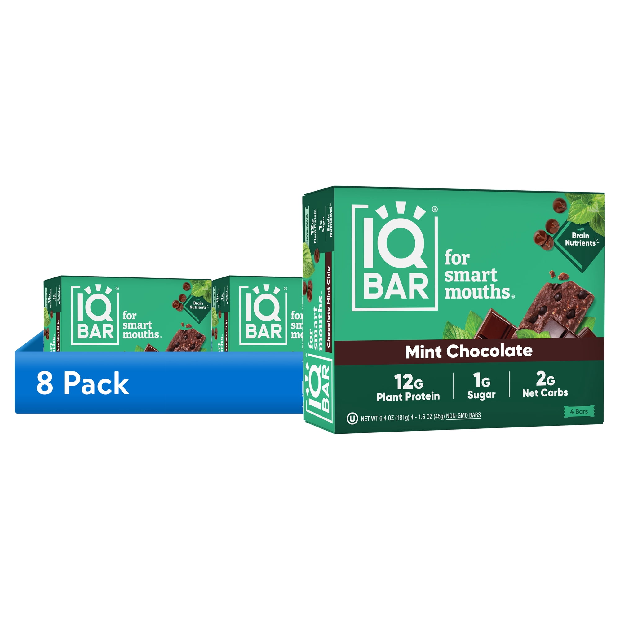(8 pack) IQBAR Mint Chocolate Protein Bars - Vegan Energy Bars - High Fiber Vegan Snacks - 4 Count Box
