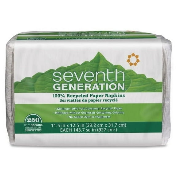 Seventh Generation 100 Recycled Napkins 1-Ply 11 1 2 x 12 1 2 White 250 /pack (SEV13713PK)