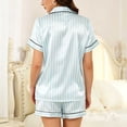 thumbnail image 4 of Maplenight Satin Pajamas Set for Women 2 Piece Pjs Striped Short Sleeve Button Down Tops and Shorts Lounge Set Soft Sleepwear Loungewear, 4 of 5