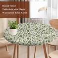 thumbnail image 4 of Green Leaves Round Tablecloth, Fitted Table Cover with Elastic for 55"-60" Round Tables, Pastoral Rustic Botanical Plant Beige Table Cloth Outdoor Indoor Dinning Party Waterproof Tablecloths, 4 of 7