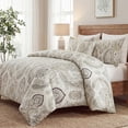 thumbnail image 5 of 100% Cotton Duvet Cover Set King Size, Boho Paisley Bedding Set with Zipper Closure & Corner Ties, Soft Breathable Cream Paisley Floral Duvet Cover for All Seasons, 5 of 8