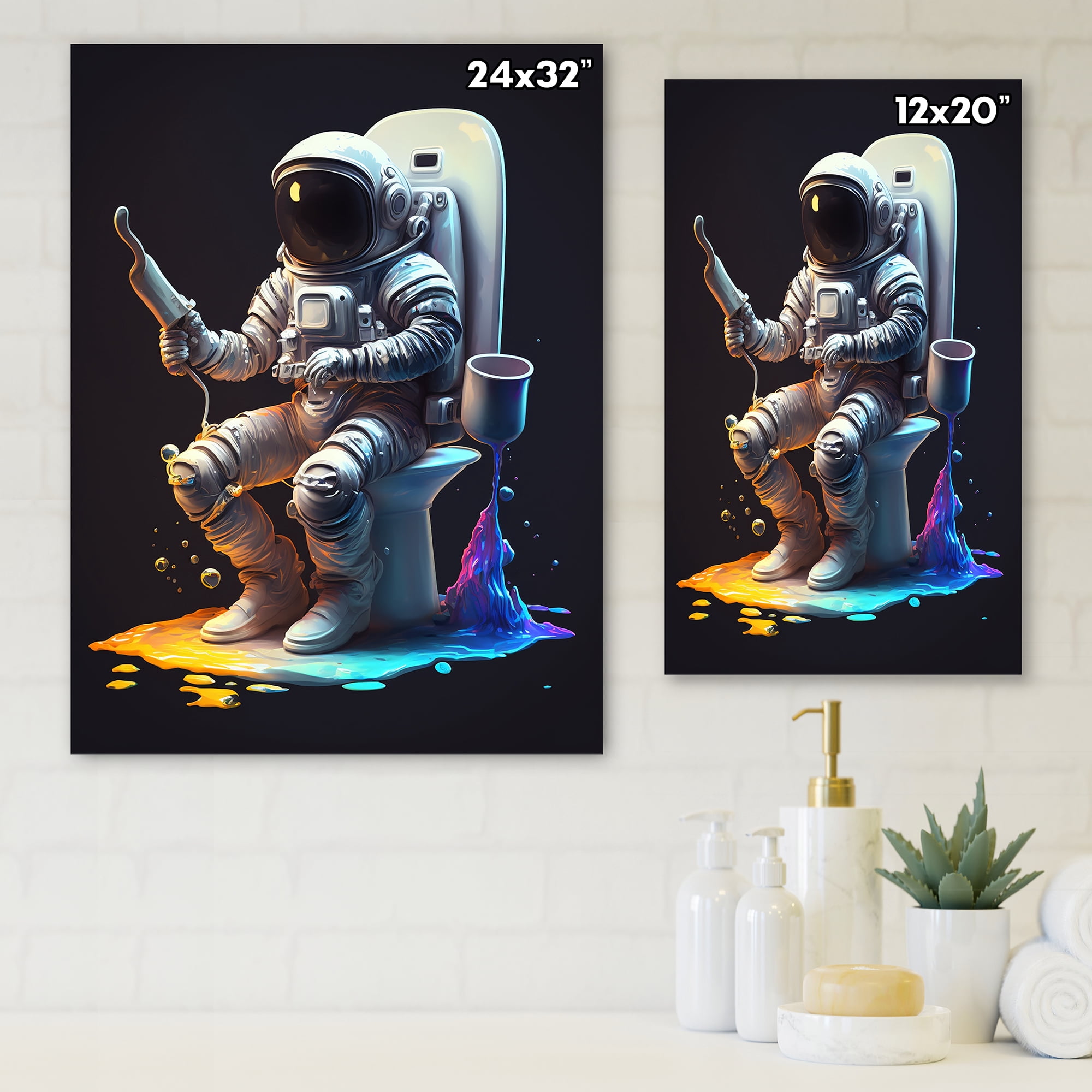 Designart Astronaut Sitting On The Toilet III Canvas Wall Art