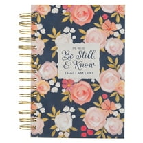 Christian Art Gifts Inspirational Journal, Be Still & Know That I Am God Wide Ruled Notebook, Ps. 46:10 Bible Verse, Navy Blue/Pink Florals, 192 Lined Pages w/scripture, (8.4” x 6.4” x 1”)