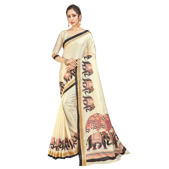Sarees for Women Mysore Art Silk Printed Saree || Ethnic Gift Indian Traditional Wedding Sari with Unstitched Blouse