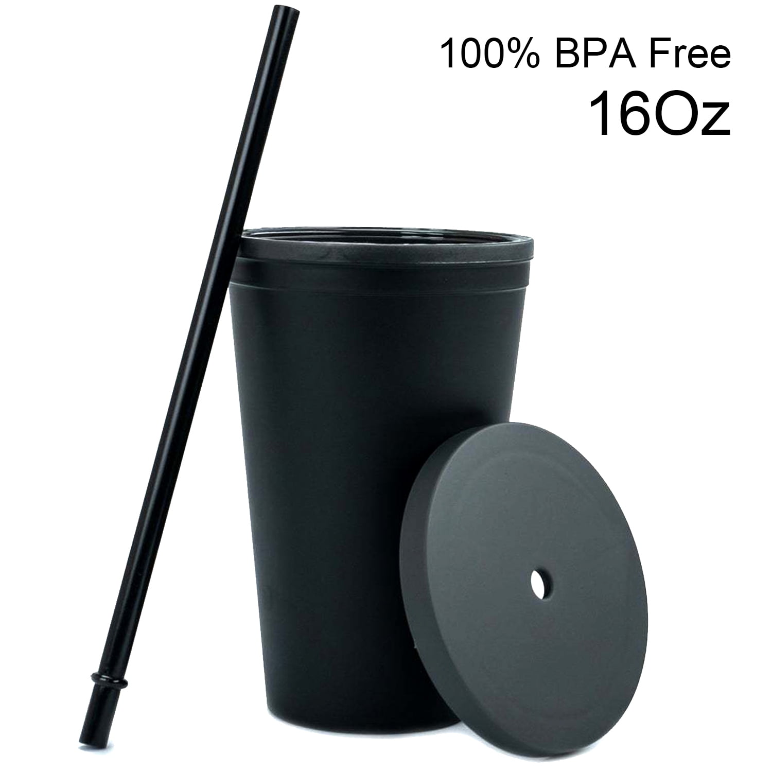 Modwnfy 16 fl oz Acrylic Tumbler with Lids and Straws, Matte Black