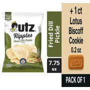 Utz Fried Dill Pickle Ripples Potato Chips Family Size 7.75 oz - Pack of 1 & Lotus Biscoff Cookie - 0.2 Oz - 1 ct