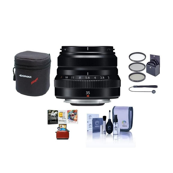 Fujifilm XF 35mm f/2 R WR Lens, Black, Bundle with 43mm Filter Kit, Lens Case, Cleaning Kit, Lens Cap Tether, Mac Software Kit