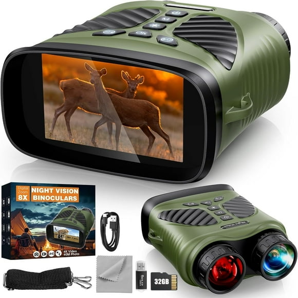 Night Vision Goggles - 4K Night Vision Binoculars with 48MP and 3 Inch Display, 8X Digital Zoom and 7-Level Infrared Black with White, Backlit Button