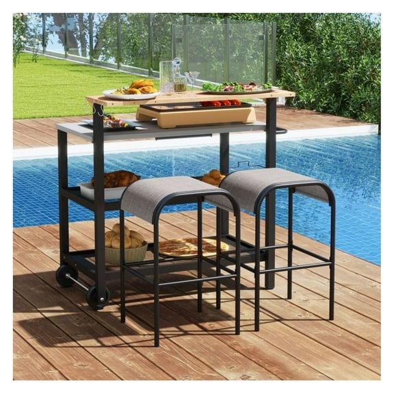 FASCK Rolling Bar Cart with Flip-up Table, 3-Tier Mobile Serving Cart with Wheels for Kitchen Dining Room Party Outdoor Use