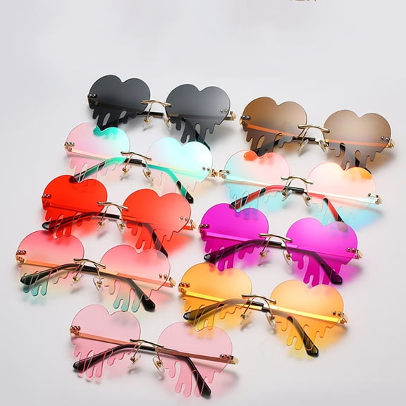 Worgeous 1 Pair Metal Rimless Heart Shaped Sunglasses for Women UV Protection Beach and Travel Accessories