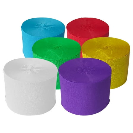 GARVALON 6 Rolls Crepe Paper Streamers For Birthday Party Decorations Grass Green Dark Red Sky Blue Purple Yellow White