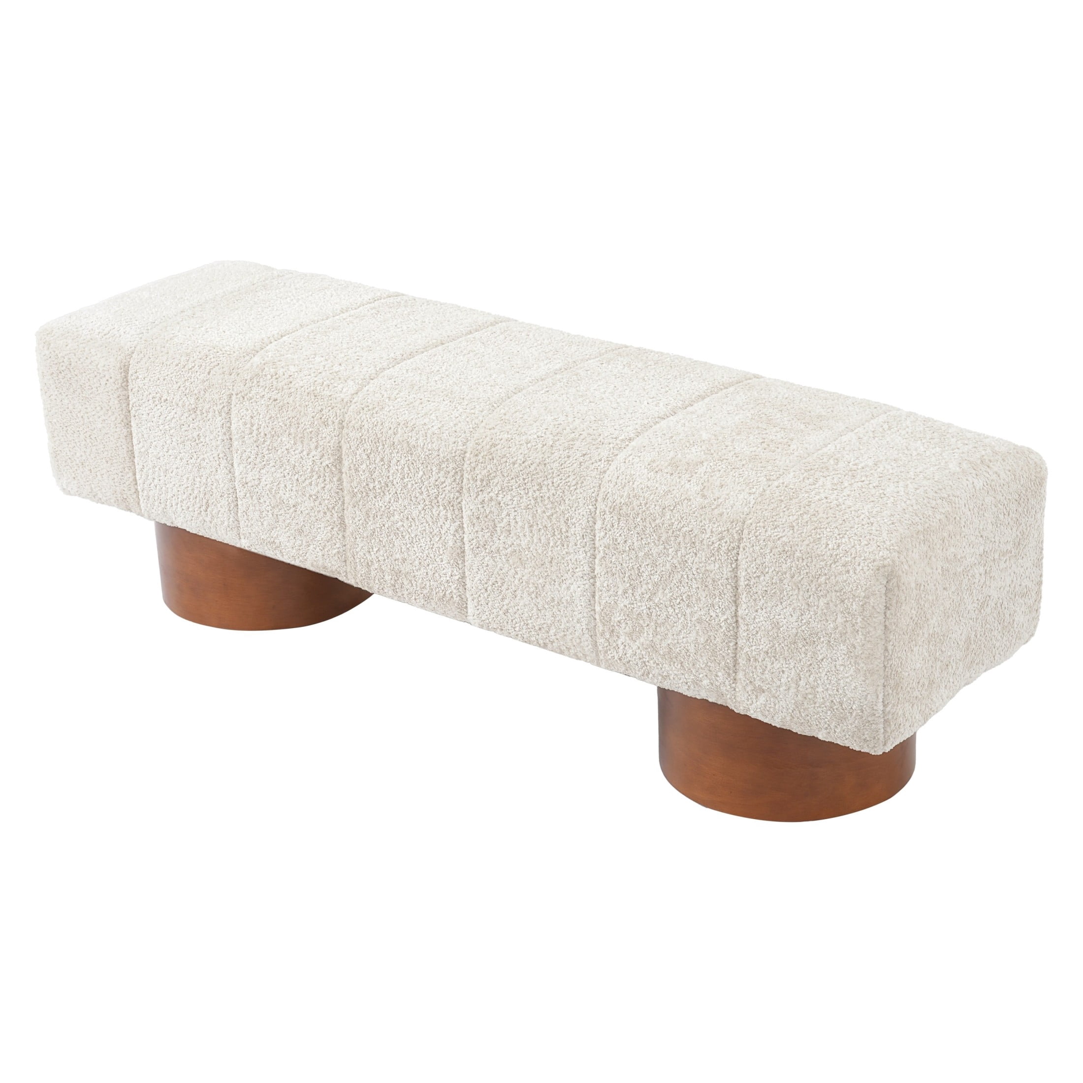 Christopher Knight Home 61" Modern Accent Ottoman Bench with Boucle Upholstery, Wood Legs, Beige