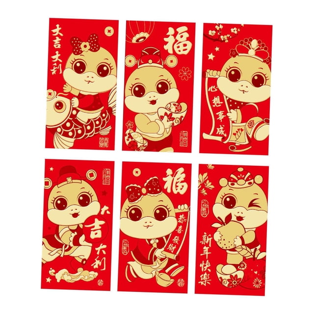 6 sobres rojos de año Nuevo chino, Hongbao de año Nuevo lunar, bonita decoración, paquete de dinero rojo decorativo para fiesta de inauguración de la Estilo E