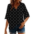thumbnail image 2 of ClodeEU Women's Polka Dot Print V Neck 3/4 Sleeve Top ,Bohemian Casual T-Shirt Blouse Black,Womens Plus L, 2 of 8