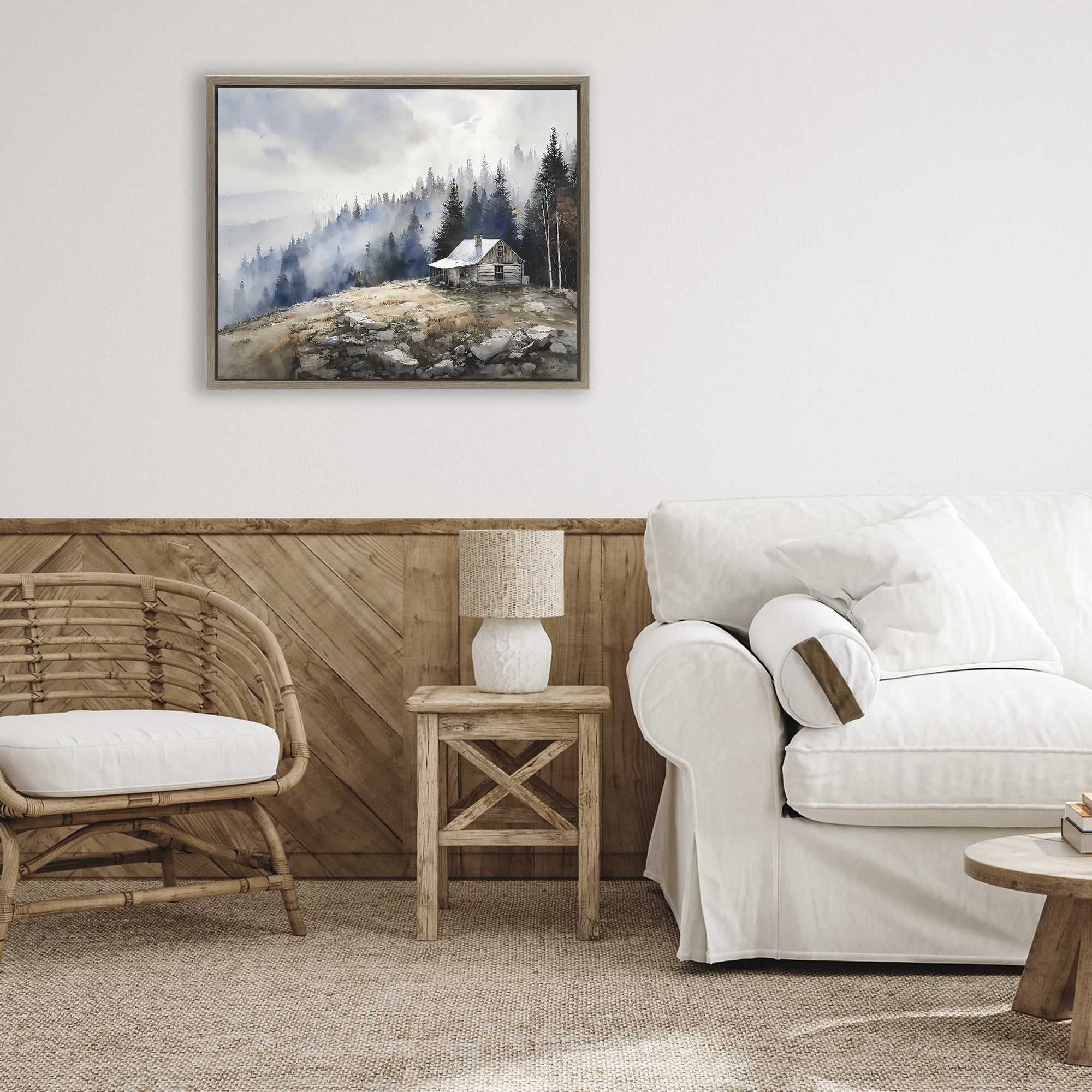 Stupell Industries Misty Cabin on Ridge Brown Framed Floater Canvas Wall Art, design by Franklyn Gregory