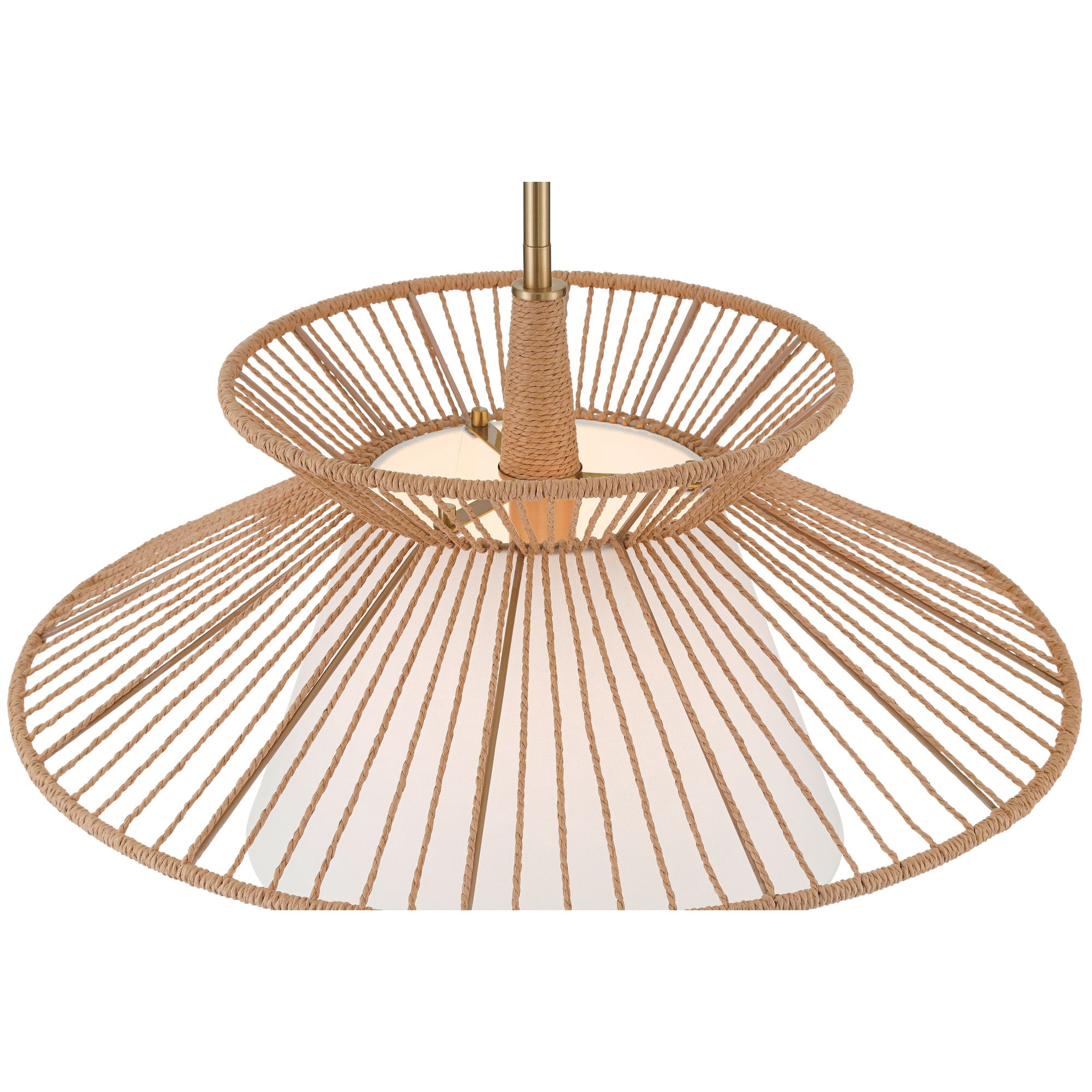 Possini Euro Design Aire 24" Mid Century Modern Pendant Chandelier Ceiling Light Fixture Dining Room Over Table Gold Finish Rope Fabric
