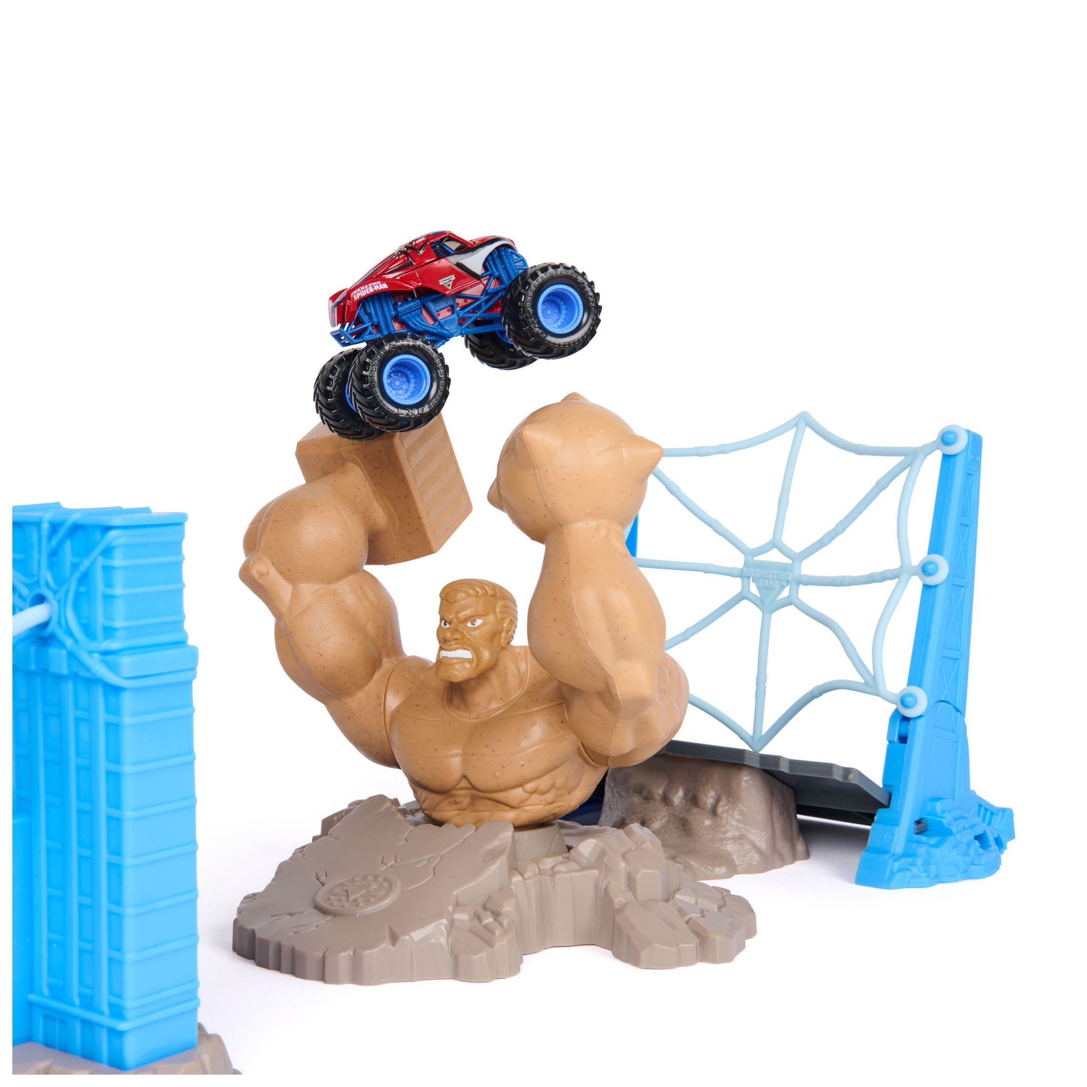 Monster Jam Spiderman Sandman City Battle Playset for Kids 3 and up
