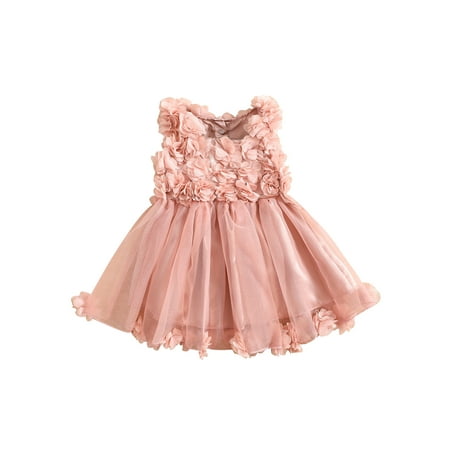 

Calsunbaby Toddler Baby Girls Summer Sleeveless Dress Solid Color Petal Decoration Mesh Hem A-line Skirt Princess Streetwear