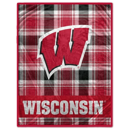 Pegasus Wisconsin Badgers 66" x 95" Oversized Plaid FAN-mily Ultra Cozy Blanket