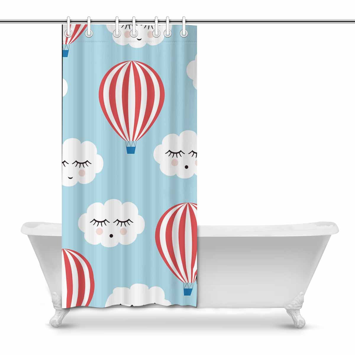 Air Balloons Prints Shower Curtain, Hookless Checkmate Shower Curtain