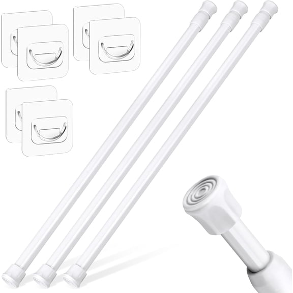 MKEUDQ-3 Pack Tension Rods 18-28 Inch with 6 Pack Pole Sockets, Tension Curtain Rod Adjustable No Drilling, Small Curtain Rod Adjustable, Curtain Tension Rod for Windows, Cupboard, and Wardrobe