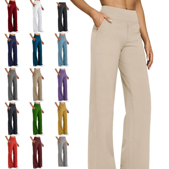 Wide Leg Pants for Women High Waist Loose Yoga Pants Pull On Flare Trousers Casual Joggers Comfy Long Pants with Pockets