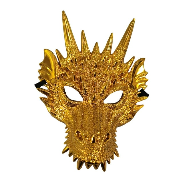 Máscara de dragón, accesorios novedosos, máscara de fantasía 3D de animal aterrador, máscara de mascarada de Halloween Oro