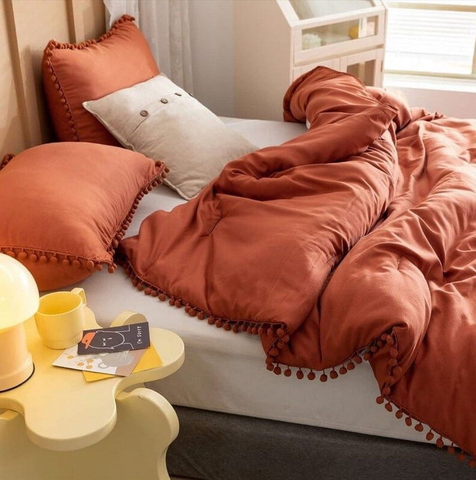 Pavish Export Pom Pom Duvet Cover in Burnt Orange Bedding Set, Rust Comforter Cover, Duvet Cover Set Bedding Custom Size Duvet Cover Set Queen