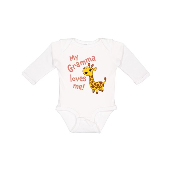 Inktastic My Gramma Loves me- cute giraffe Boys or Girls Long Sleeve Baby Bodysuit