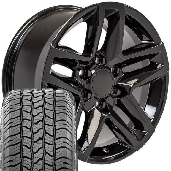 OE Wheels CV34 18x8.5 Trail Boss Style Wheels - Gloss Black Rims 18 inch Set of 4, 6x139.7 Wheels & 275/65R18 Ironman All Country A/T2 Tires Package - Fits GM Trucks & SUVs
