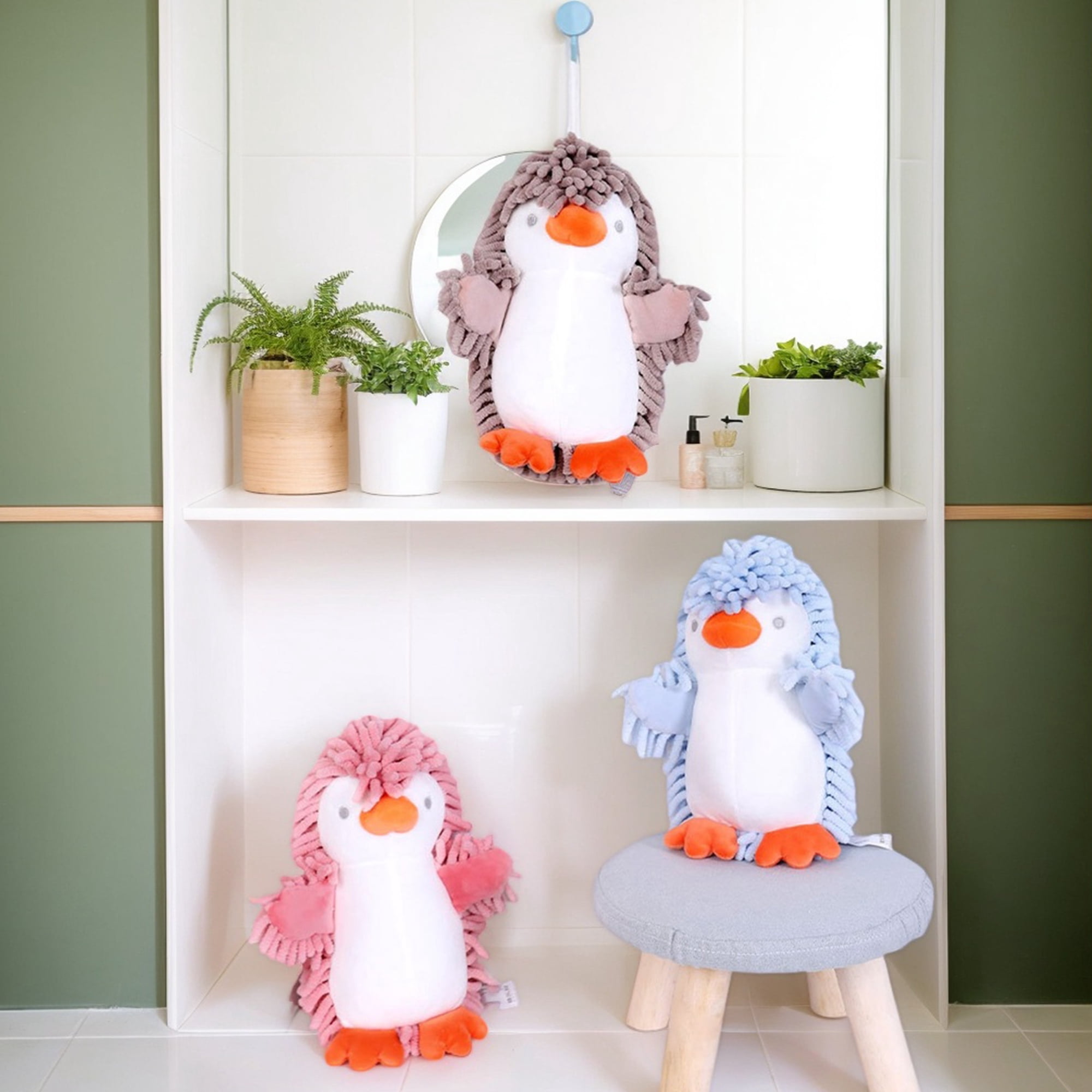 Unique Bargains Cute Cartoon Animal Chenille Hand Towels Grey