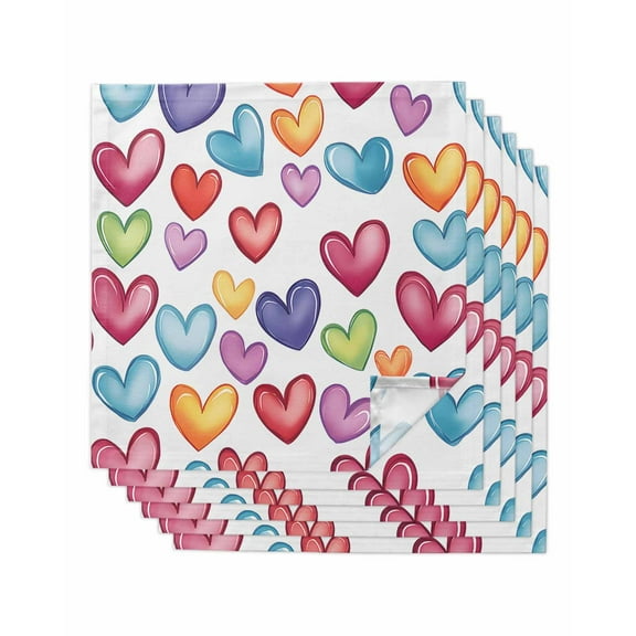 nqOlkjepod Colorful Love Heart Cloth Napkins Set of 6 Reusable Dinner Napkins, Modern Art Blue Yellow Red Cocktail Napkin Washable Table Napkins for Wedding/Holiday Party/Baby Shower 20"x20"