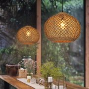 LittleGlovo Woven Rattan Pendant Light,Hand-Woven Water Plants Rattan Chandelier Boho Wicker Coastal Retro Ceiling Chandelier Lighting