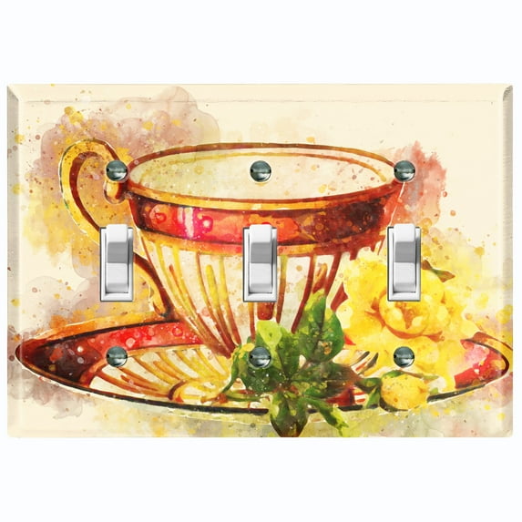 Metal Light Switch Plate Outlet Cover Flower Rose Teacup ROS006