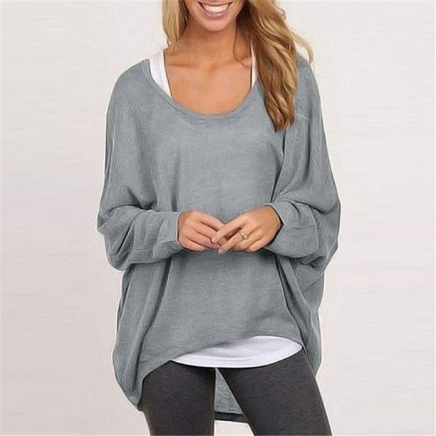 Women's Batwing Sleeve Off Shoulder Loose Oversized Baggy Tops Sweater Pullover Casual Blouse T-Shirt